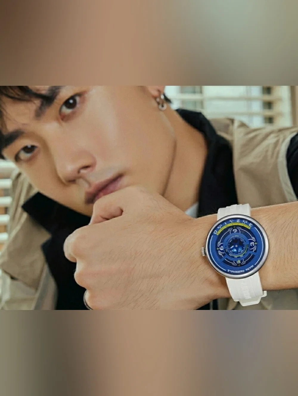 MARK FAIRWHALE Men's Personality Blue Dial Casual Sports Hollow Out White Strap